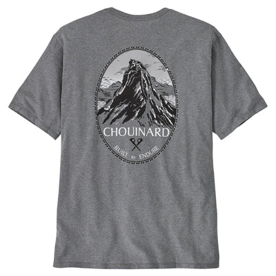 Patagonia Men's Chouinard Crest Pocket Responsibili-Tee - Gravel Heather - Buy online today at Down the Line Surf. International shipping available.