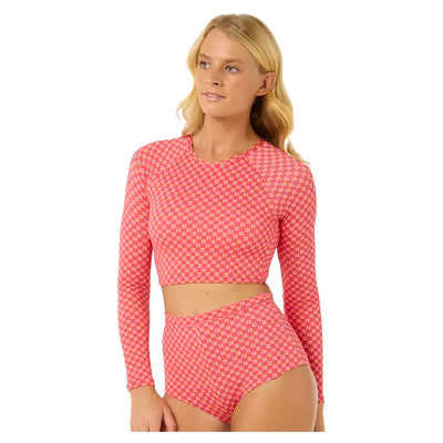 Rip Curl Women's Shell Cove Crop Rashvest - Red - Buy online today at Down the Line Surf. International shipping available.