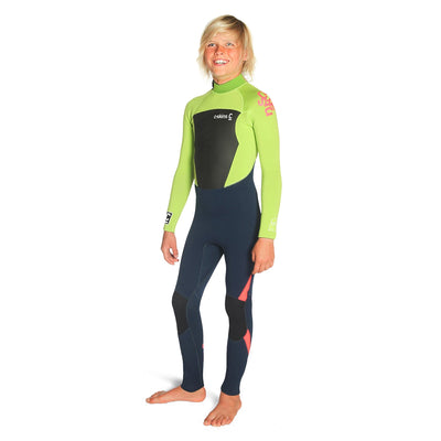 C-Skins Junior Legend 4/3mm Back Zip Wetsuit - Ink Blue/Lime/Red - Buy online today at Down the Line Surf. International shipping available.