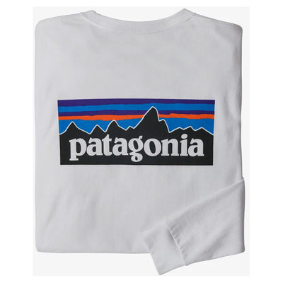 Patagonia Men's Long Sleeve P-6 Logo Responsibili-Tee - White - Buy online today at Down the Line Surf. International shipping available.