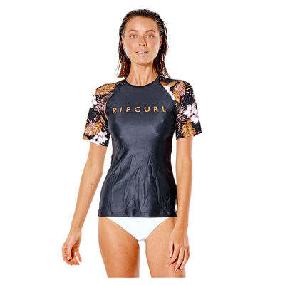 Playabella Relaxed Short Sleeve Rash Vest - Black/Gold - Buy online today at Down the Line Surf. International shipping available.