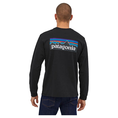 Patagonia Men's Long Sleeve P-6 Logo Responsibili-Tee - Black - Buy online today at Down the Line Surf. International shipping available.