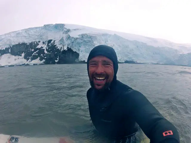 Patagonia R4 wetsuit on an Antarctican Iceberg