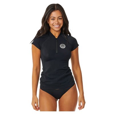 Rip Curl Women's Classic Surf Cap Short Sleeve Rashvest - Black - Buy online today at Down the Line Surf. International shipping available.