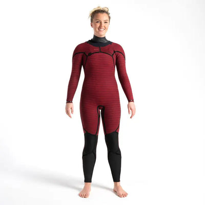 C-Skins Women's Rewired 5/4mm Chest Zip Wetsuit - Raven Black/Shade/Crimson - Buy online today at Down the Line Surf. International shipping available.