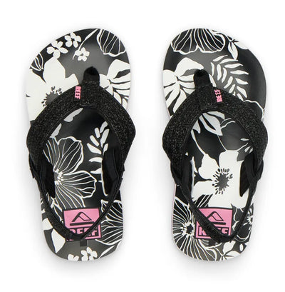 Reef Girl's Little Ahi Sandals - Pink / Black Floral - Buy online today at Down the Line Surf. International shipping available.