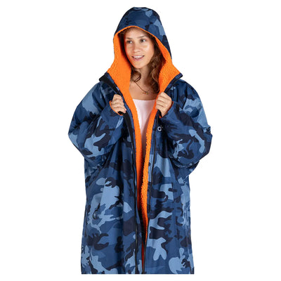 Dryrobe Advance Long Sleeve Changing Robe - Blue Camo / Orange - Buy online today at Down the Line Surf. International shipping available.