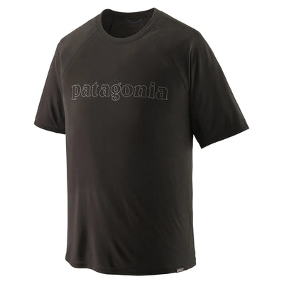 Patagonia Men's Capilene Cool Trail Graphic Shirt - Outline Text Logo/Black - Buy online today at Down the Line Surf. International shipping available.