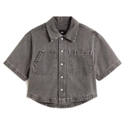 Vans Natalie Denim Boxy Button Up Shirt - Grey Wash - Buy online today at Down the Line Surf. International shipping available.