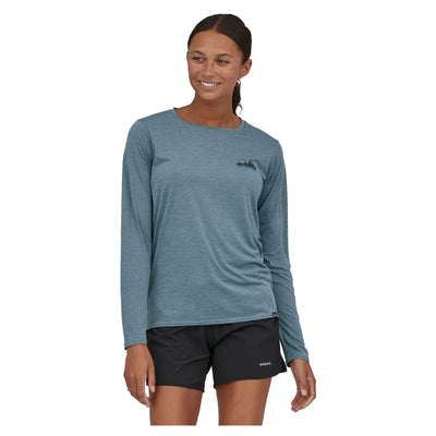 Patagonia Women's Long Sleeved Capilene Cool Daily Graphic Shirt - 73 Skyline: Light Plume Grey X-Dye - Buy online today at Down the Line Surf. International shipping available.