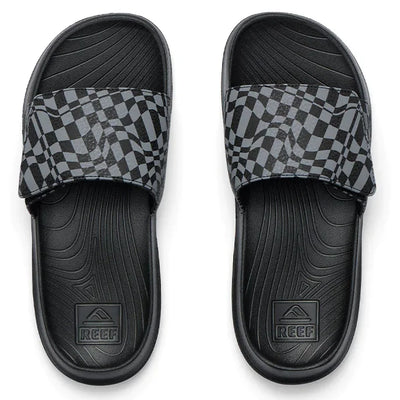Reef Kids Salty Slide Sandals - Black Swell Checker - Buy online today at Down the Line Surf. International shipping available.