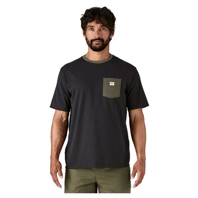 Patagonia Shop Sticker Unisex Pocket Responsibili-Tee - Black/Basin Green - Buy online today at Down the Line Surf. International shipping available.