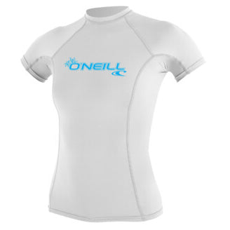 O'Neill Women's Basic Skins Short Sleeve Rash Vest - White - Buy online today at Down the Line Surf. International shipping available.