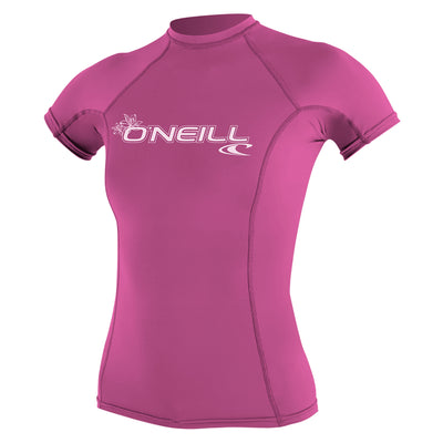 O'Neill Women's Basic Skins Short Sleeve Rash Vest - Fox Pink - Buy online today at Down the Line Surf. International shipping available.