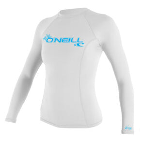 O'Neill Women's Basic Skins 50+ Long Sleeved Rash Vest - White - Buy online today at Down the Line Surf. International shipping available.