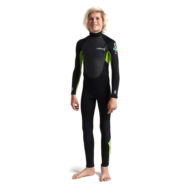 C-Skins Junior Element 3/2mm Back Zip Wetsuit - Black/Lime/Multi