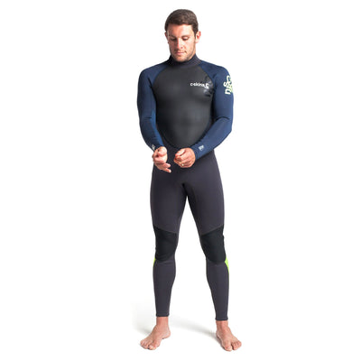 C-Skins Men's Element 3/2mm Back Zip Wetsuit - Anthracite/Blue Stone/Lime - Buy online today at Down the Line Surf. International shipping available.