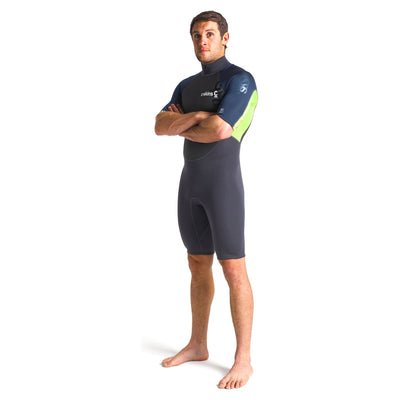 C-Skins Men's Element 3/2mm Shorty Back Zip Wetsuit - Anthracite/Blue Stone/Lime - Buy online today at Down the Line Surf. International shipping available.