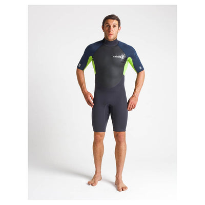 C-Skins Men's Element 3/2mm Shorty Back Zip Wetsuit - Anthracite/Blue Stone/Lime - Buy online today at Down the Line Surf. International shipping available.