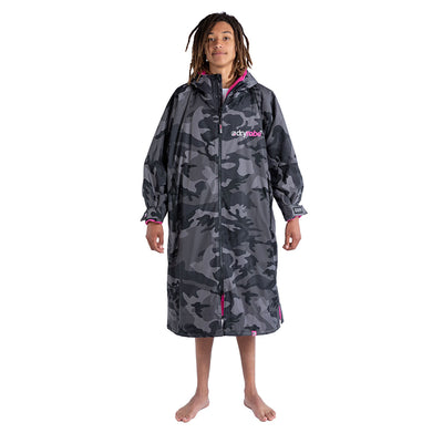 Dryrobe Advance Long Sleeve Changing Robe - Black Camo/Pink - Buy online today at Down the Line Surf. International shipping available.