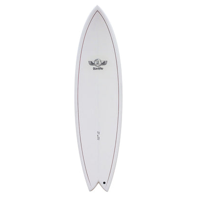 Jim Banks Ultra Glide Surfboard 6'10" - White/Burgundy Pin Line - Buy online today at Down the Line Surf. International shipping available.