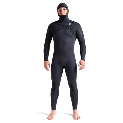 C-Skins Rewired 5/4mm Hooded Chest Zip Wetsuit - Meteor Black/Ultra Cyan - Buy online today at Down the Line Surf. International shipping available.