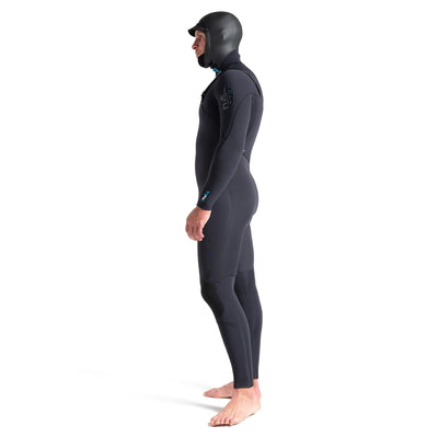 C-Skins Rewired 5/4mm Hooded Chest Zip Wetsuit - Meteor Black/Ultra Cyan - Buy online today at Down the Line Surf. International shipping available.
