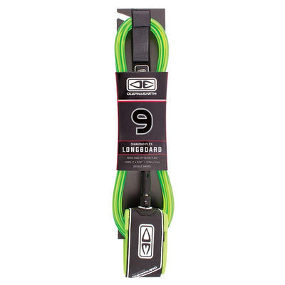 Ocean & Earth Regular Moulded Longboard Leash 9ft - Lime - Buy online today at Down the Line Surf. International shipping available.