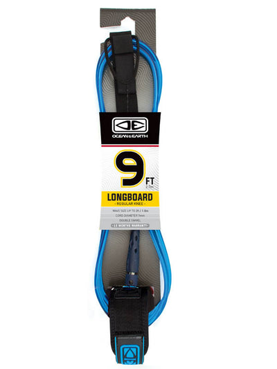 Ocean & Earth Regular Moulded Longboard Knee Leash 9ft - Blue - Buy online today at Down the Line Surf. International shipping available.