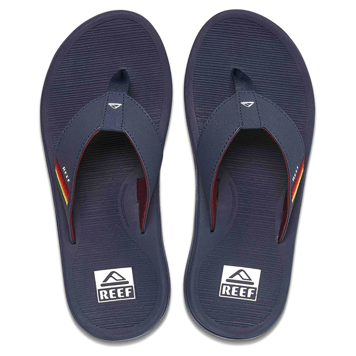 thumbnail image 2 of Reef Men's Fanning Flip Flops – Tan/Navy, Arch Support, Bottle Opener Sole 2 of 5