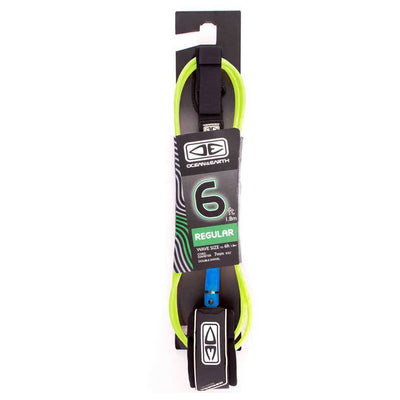 Ocean & Earth Regular Moulded Leash (6ft-Lime) - Buy online today at Down the Line Surf. International shipping available.