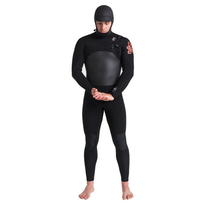 C-Skins Wired 5/4mm Hooded Chest Zip Wetsuit - Anthracite/Black/Warm Red - Buy online today at Down the Line Surf. International shipping available.